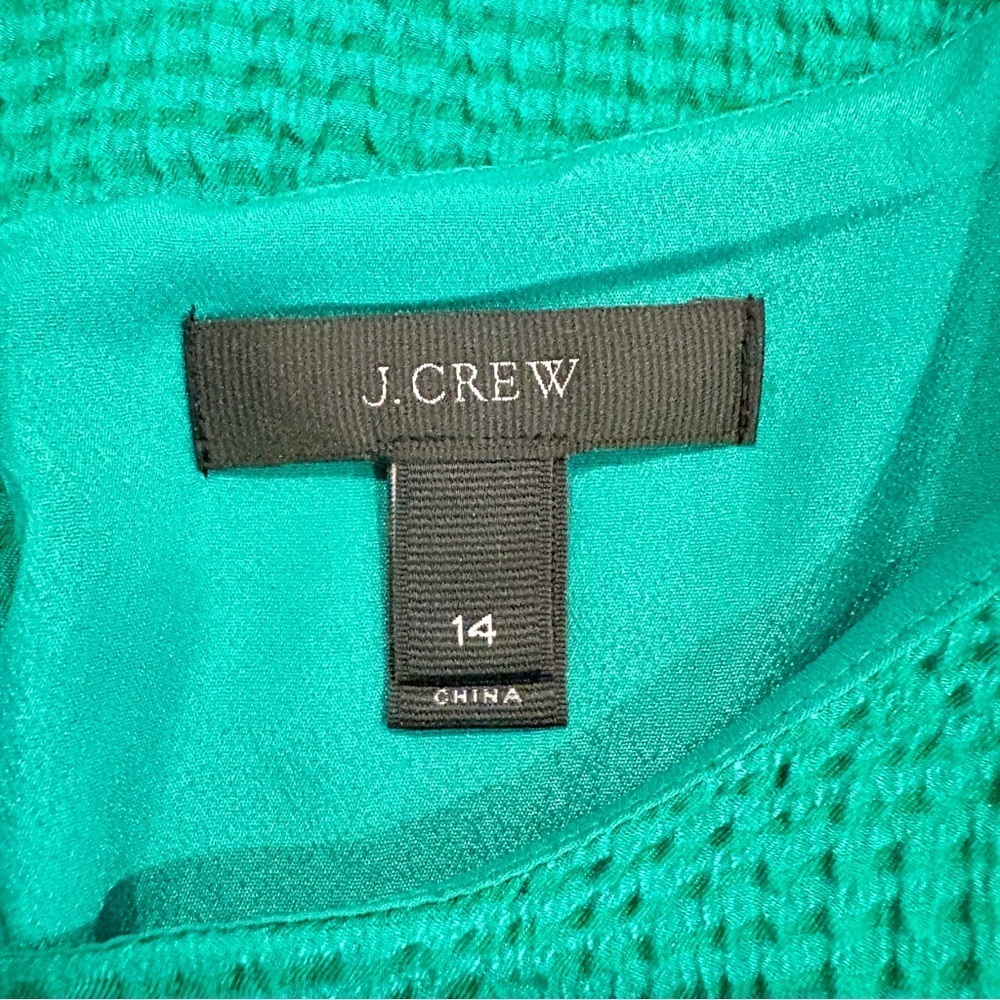 J. Crew Vibrant Green Textured Silk Blouse Size 14 - Picture 5 of 7